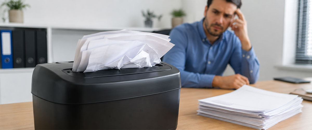 Atolamento de papel em fragmentadora doméstica